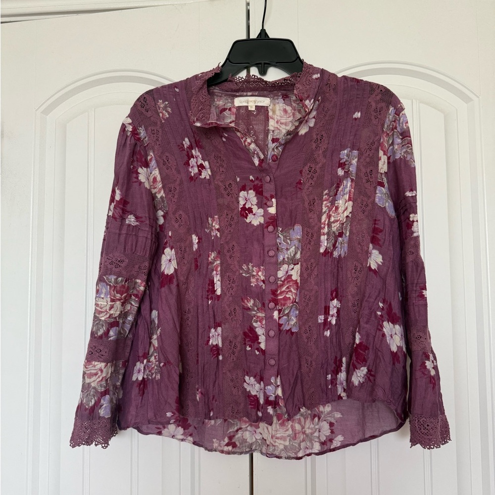 Loveshackfancy blouse size small floral lace button up long sleeve top